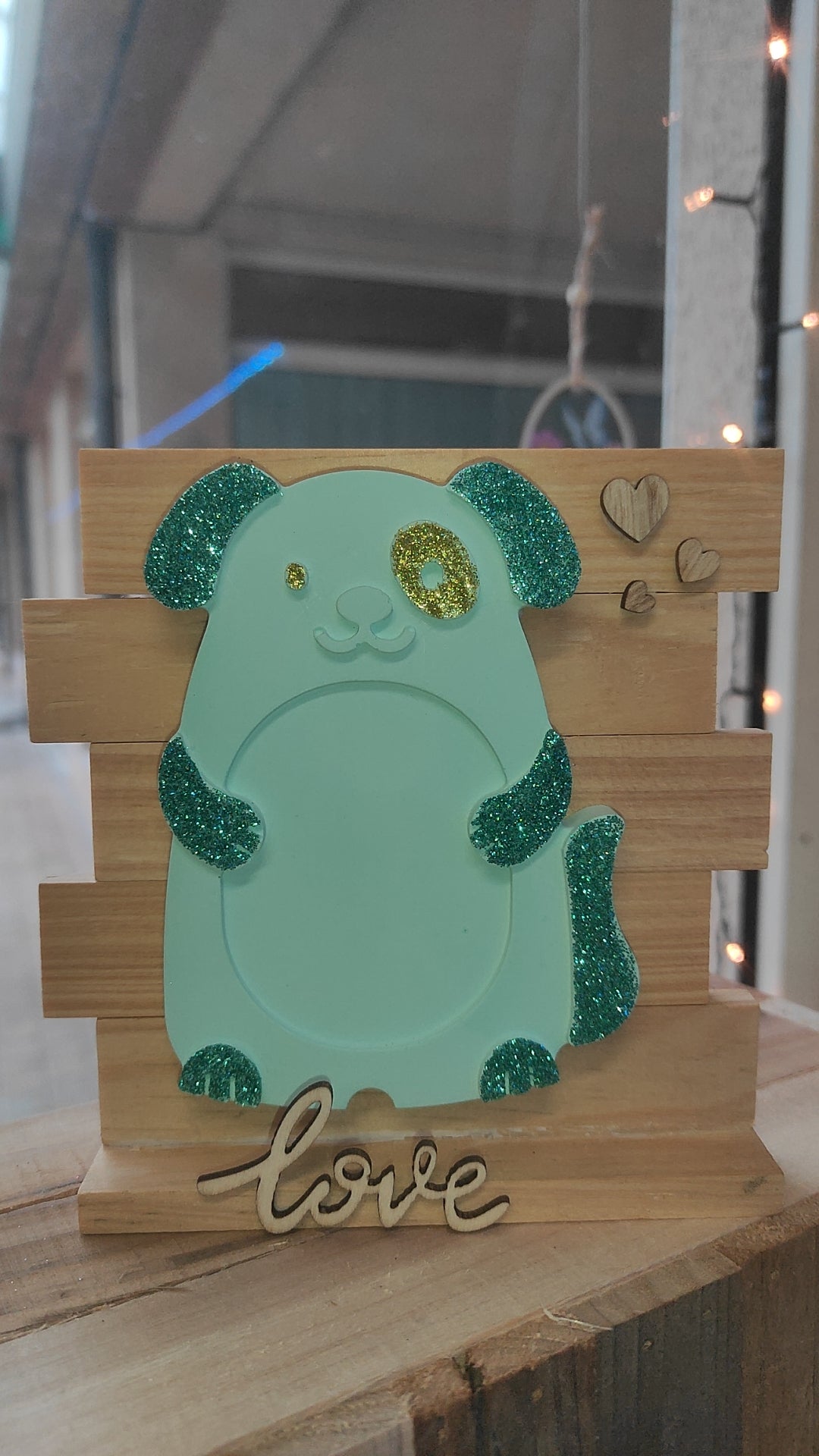 Cadre photo enfant chien vert